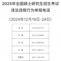 教育部公布2025年全國(guó)碩士研究生招生考試違法違規(guī)行為舉報(bào)電話